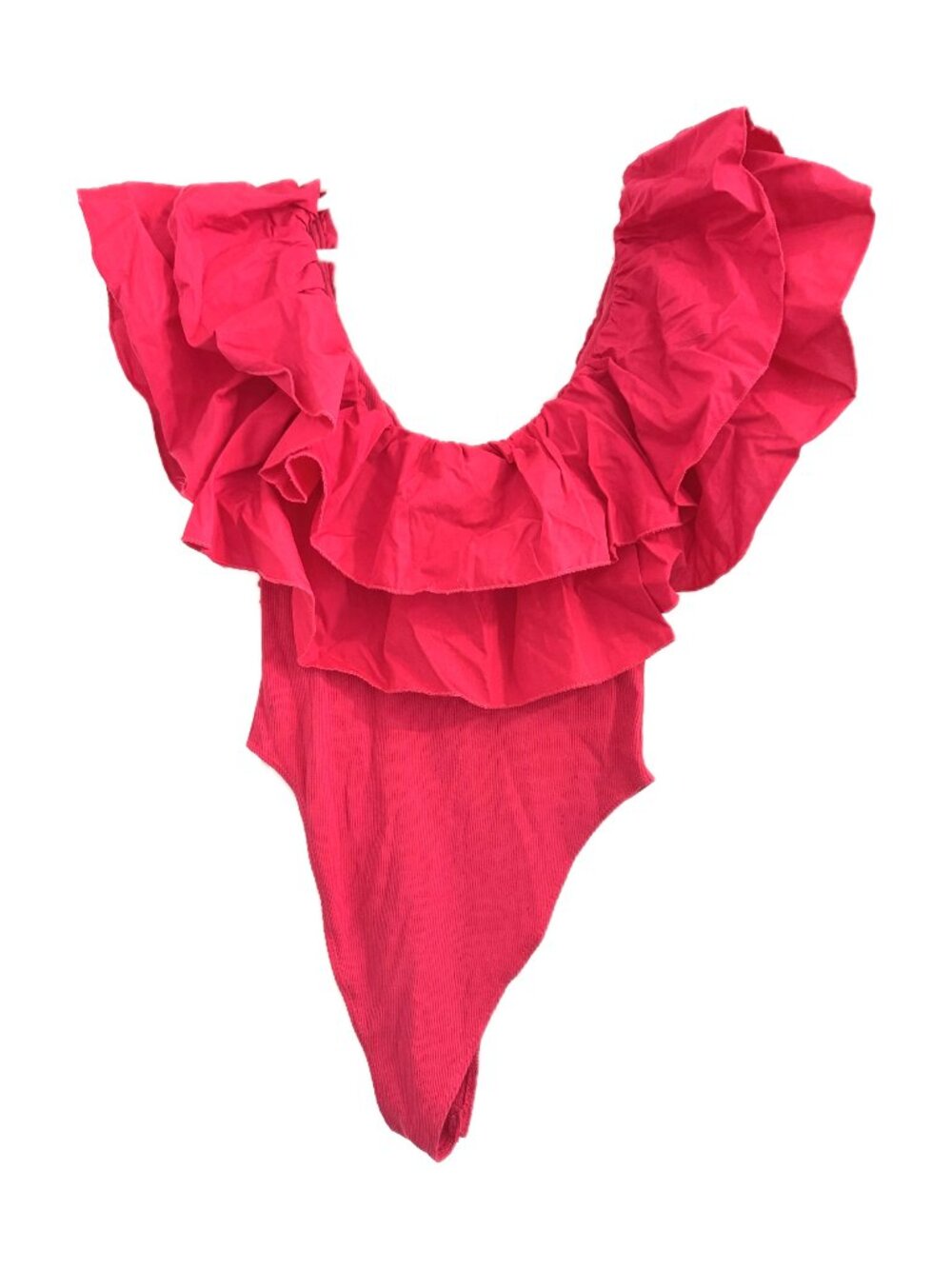 ZARA Bright Pink Ruffle Off Shoulder Bodysuit Size M 28 Statement Top